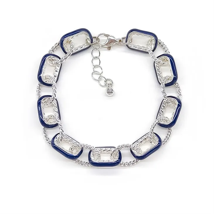 Bracciale a cerchio strutturato in argento blu